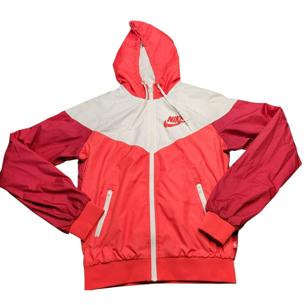 Nike‎ Womens Windrunner Full Zip Hooded Windbreaker Jacket Red White Small